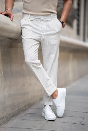 Brabion Tauris White Slim Fit Striped Chino Pants - Versatile Elegance for Any Occasion