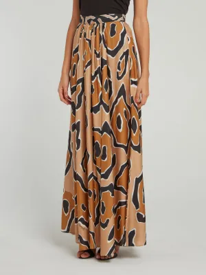 Brown Leopard Effect High Waist Maxi Skirt