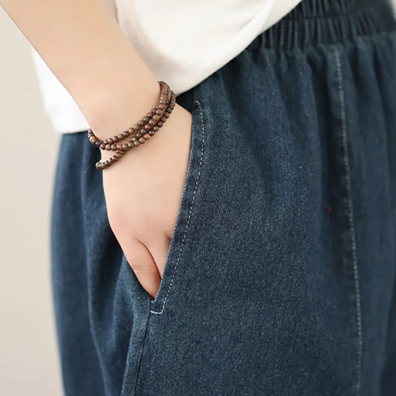 Buddha Stones Spring Vintage Distressed Tassel Design Women's Wide Leg Pants With Pockets