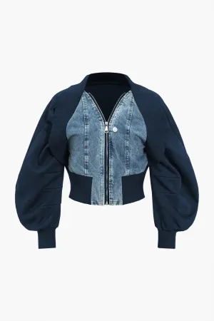Caitlyn - Stylish Patchwork Zipper Woman's Denim Jacket