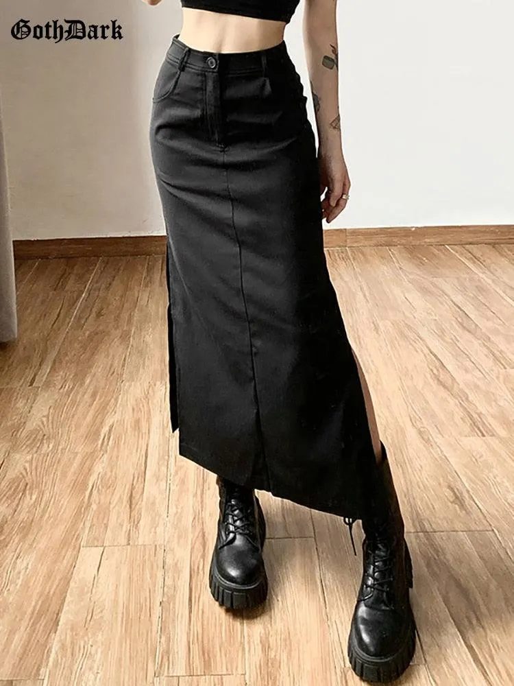 Casual Tag Split Women High Raise Slim Long Skirt