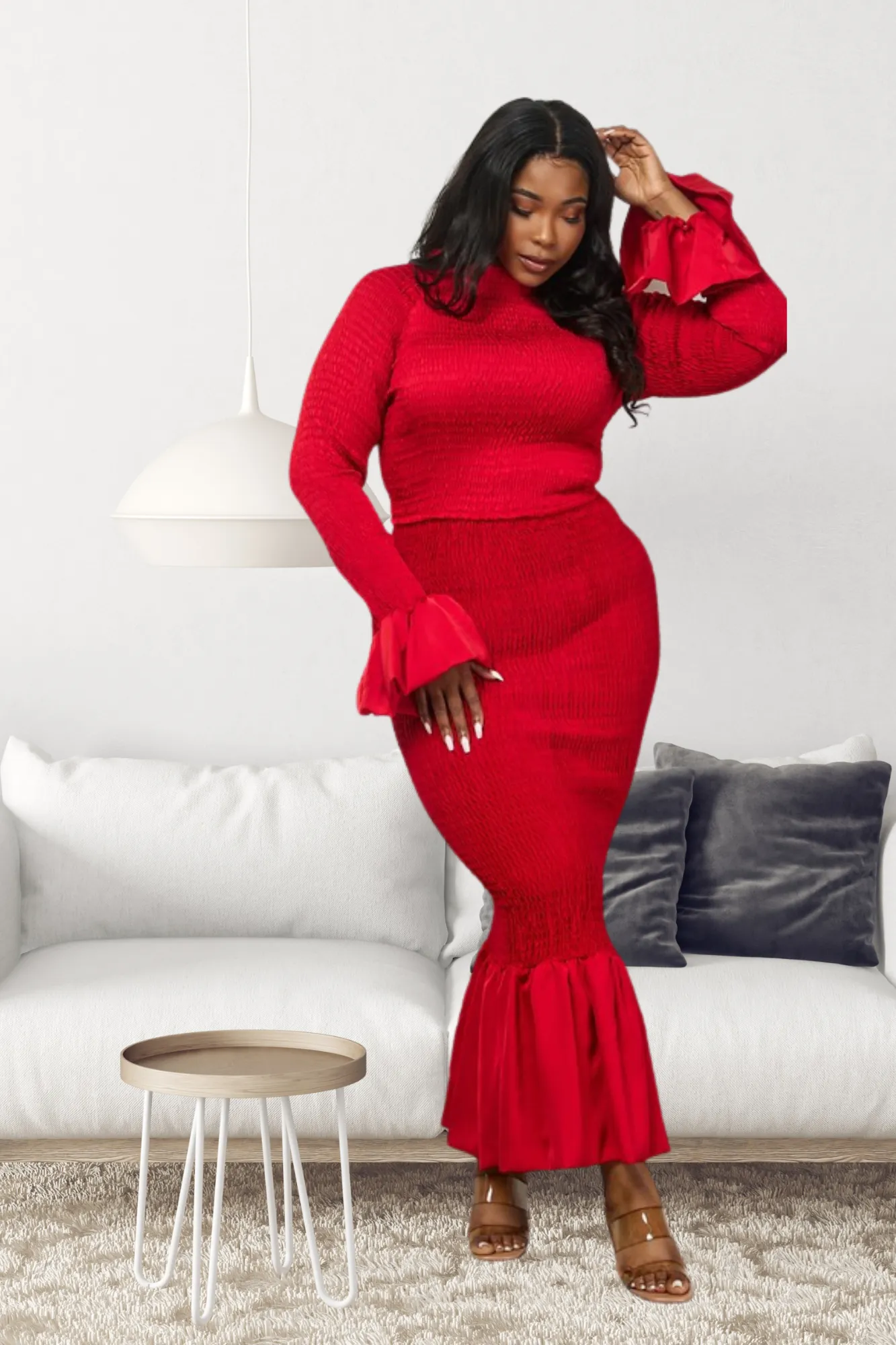 Cherry Mermaid Maxi Skirt Set