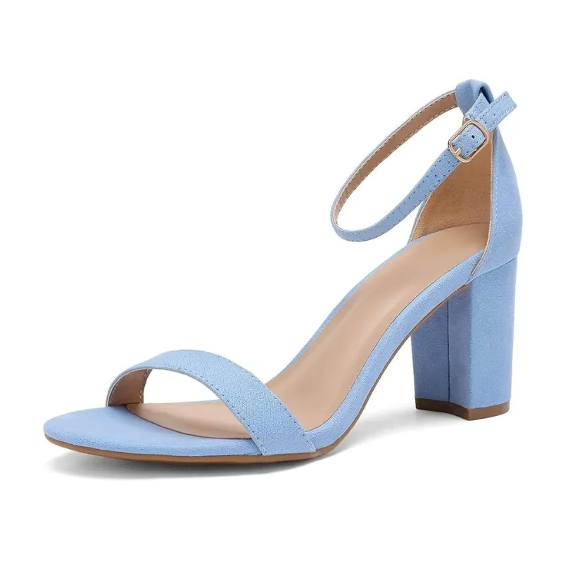 Chunky Heel Suede Sandals With Adjustable Strap