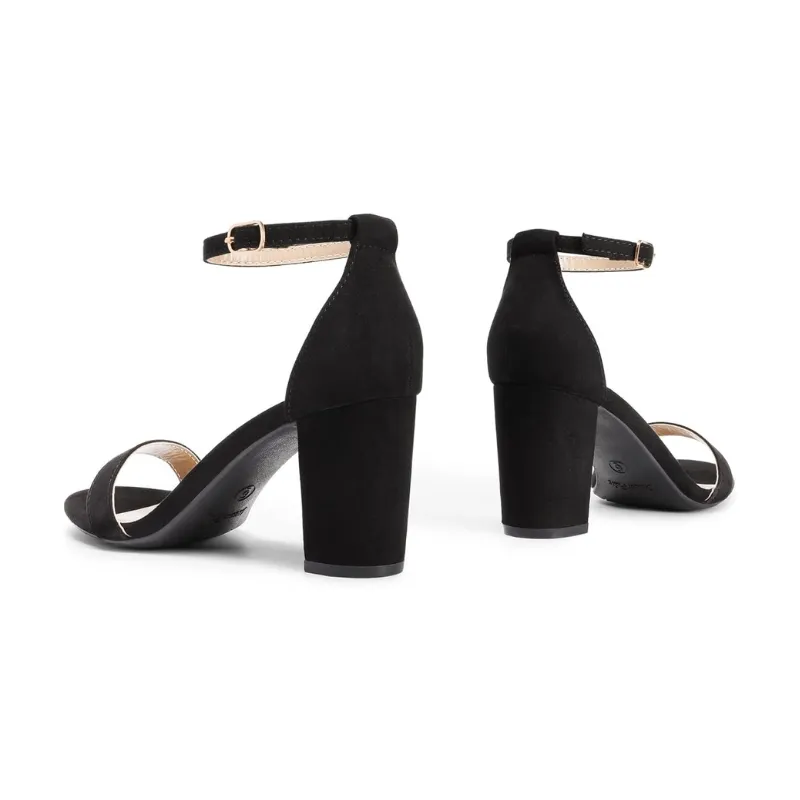Chunky Heel Suede Sandals With Adjustable Strap