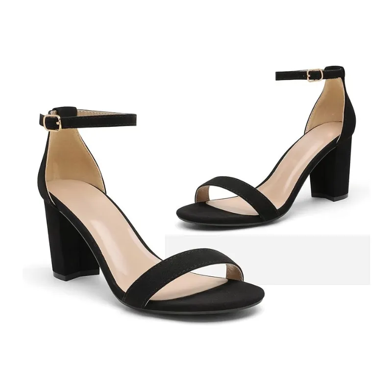 Chunky Heel Suede Sandals With Adjustable Strap