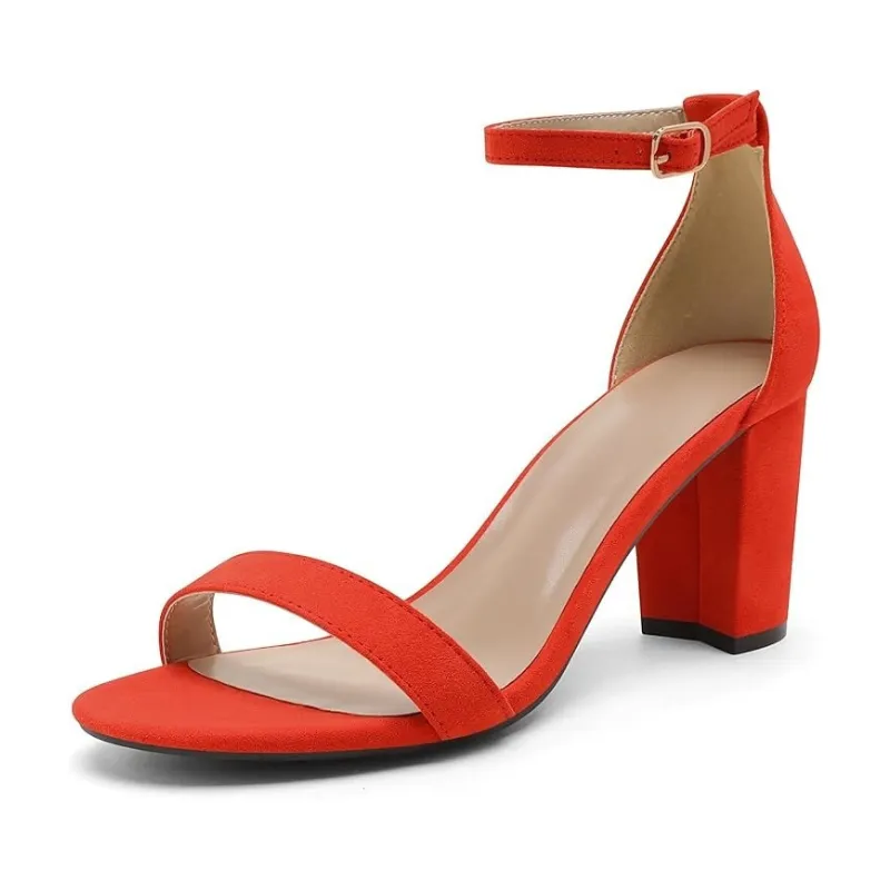 Chunky Heel Suede Sandals With Adjustable Strap