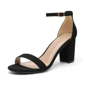 Chunky Heel Suede Sandals With Adjustable Strap