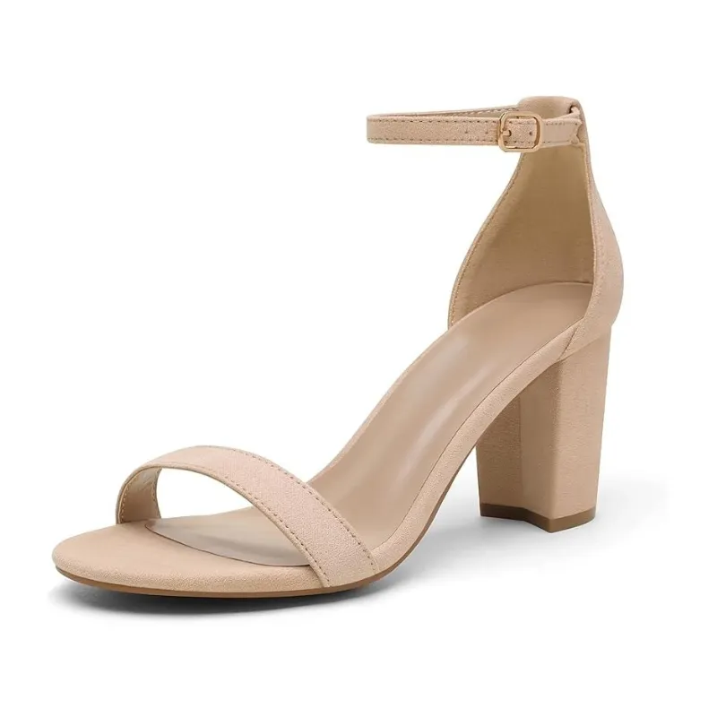 Chunky Heel Suede Sandals With Adjustable Strap