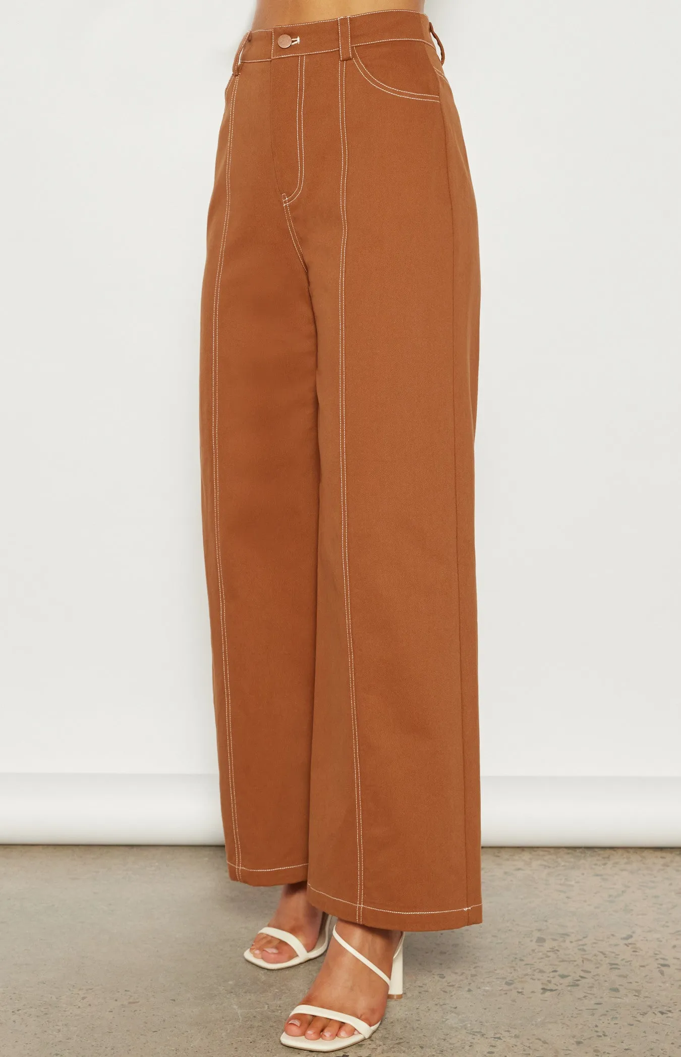 Cinnamon Contrast Stitching Wide Leg Pants
