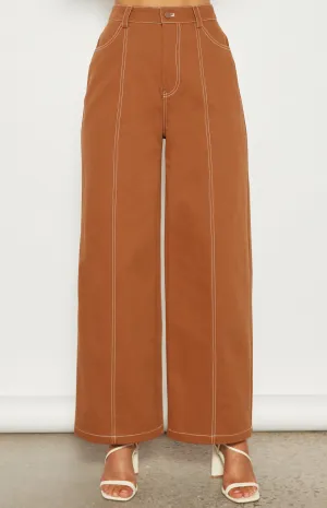 Cinnamon Contrast Stitching Wide Leg Pants