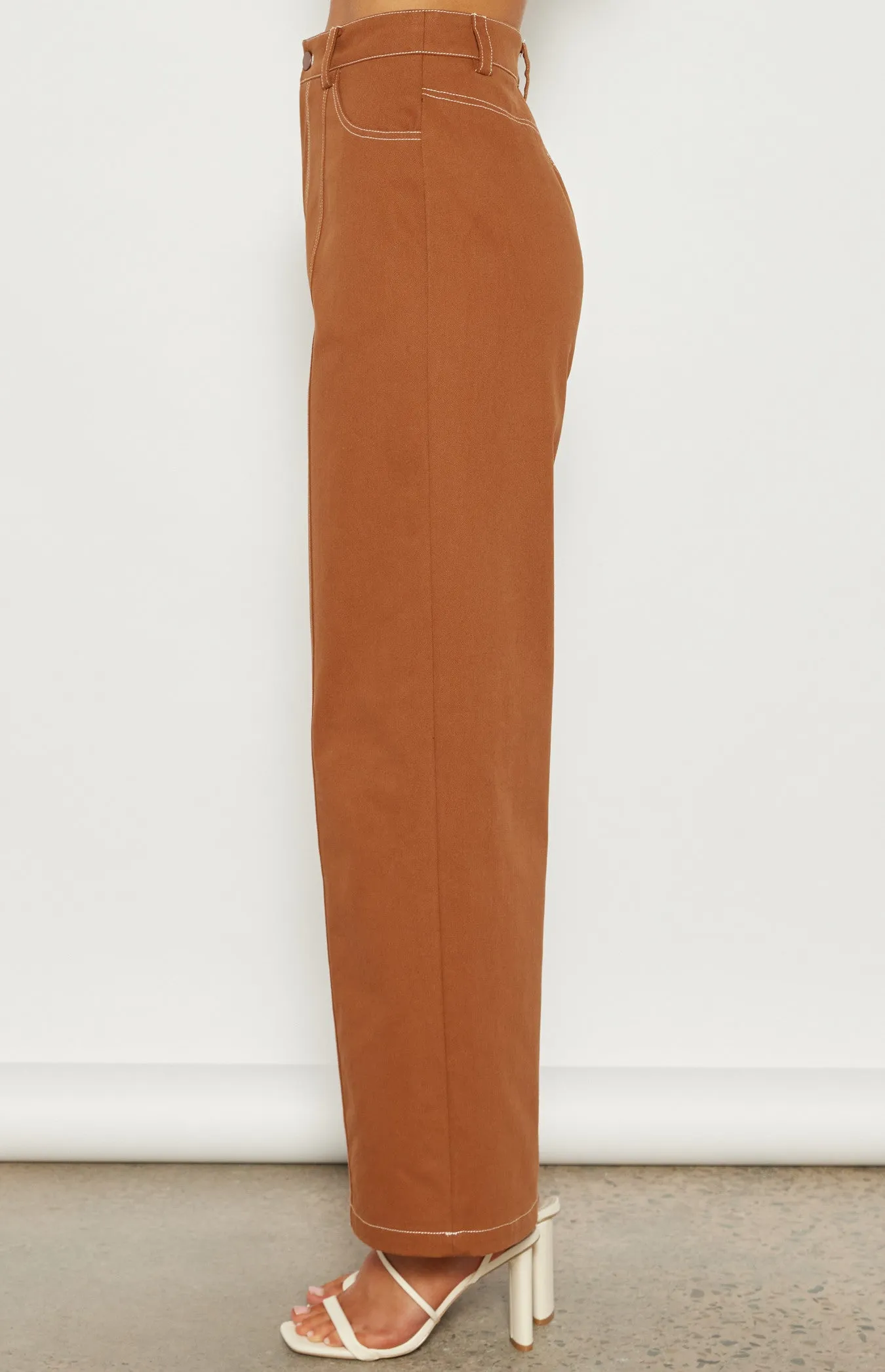Cinnamon Contrast Stitching Wide Leg Pants