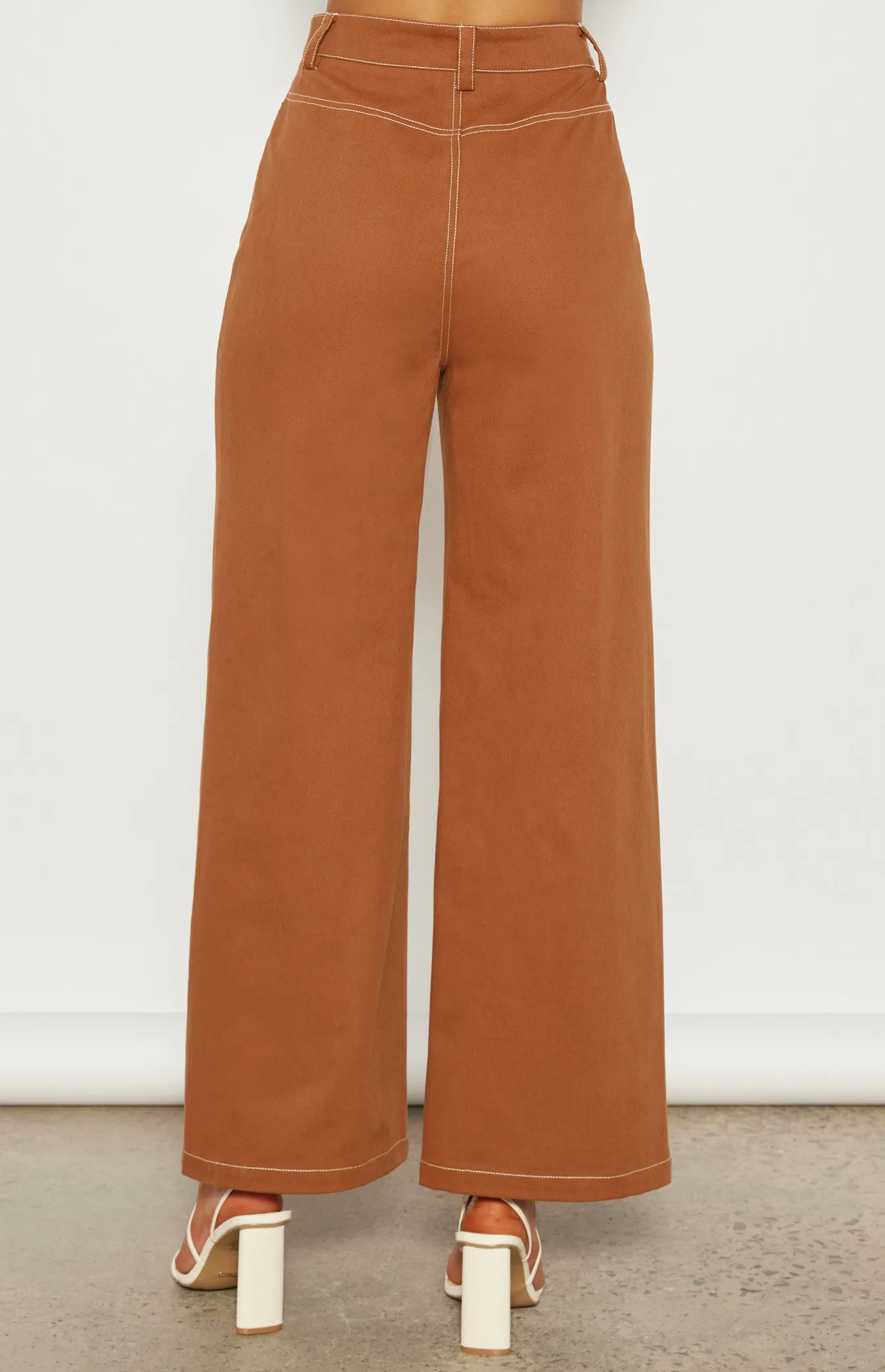 Cinnamon Contrast Stitching Wide Leg Pants