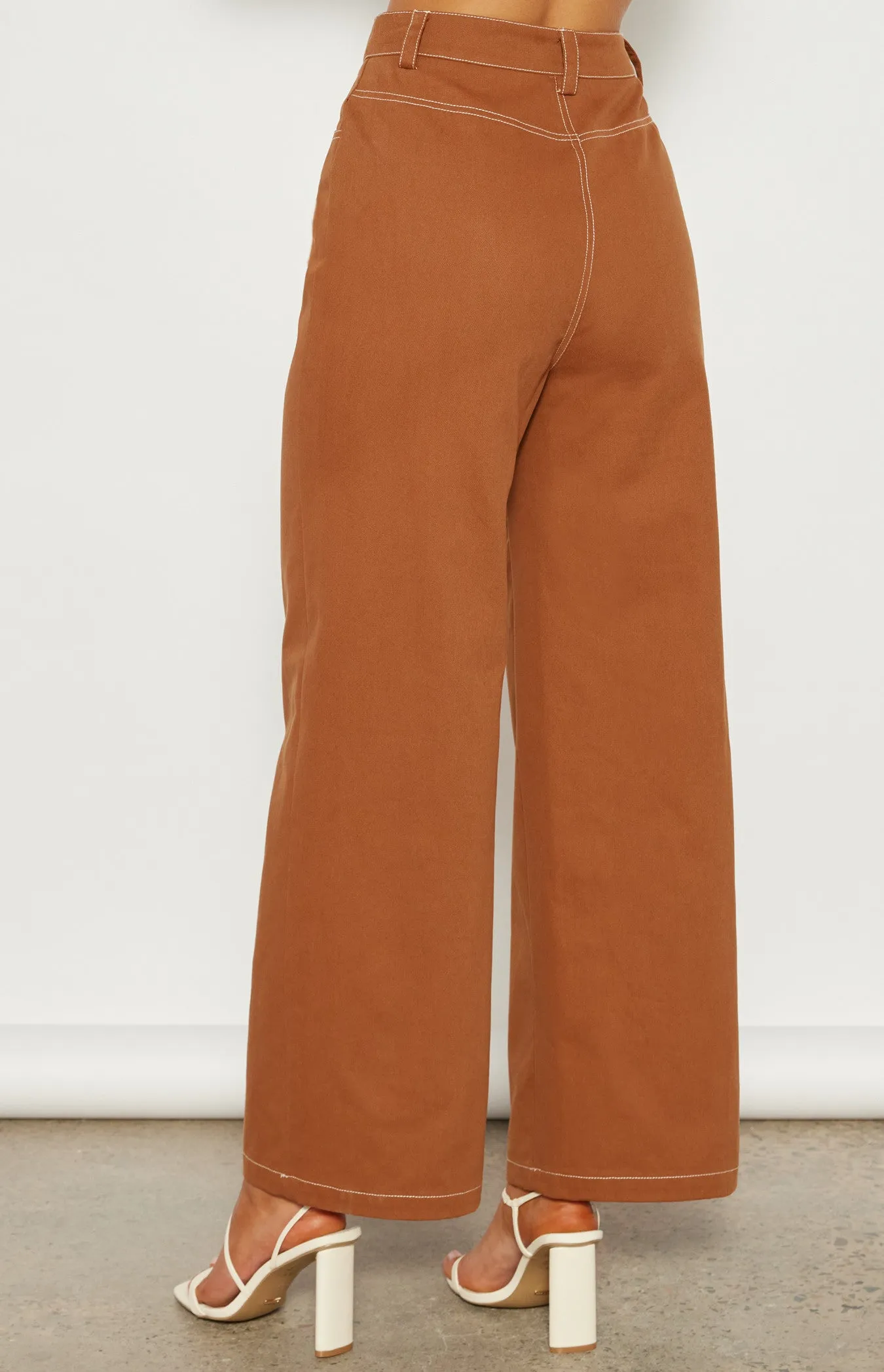 Cinnamon Contrast Stitching Wide Leg Pants