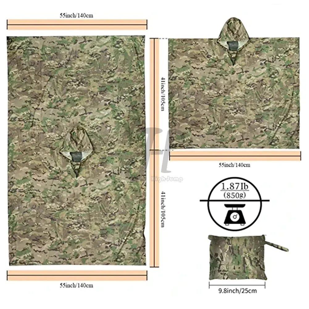 CP Military Poncho Rainwear 210T Nylon PVC Waterproof Fabric Rainwear Camouflage War Game Hunting Airsoft Accessories Rain Coat