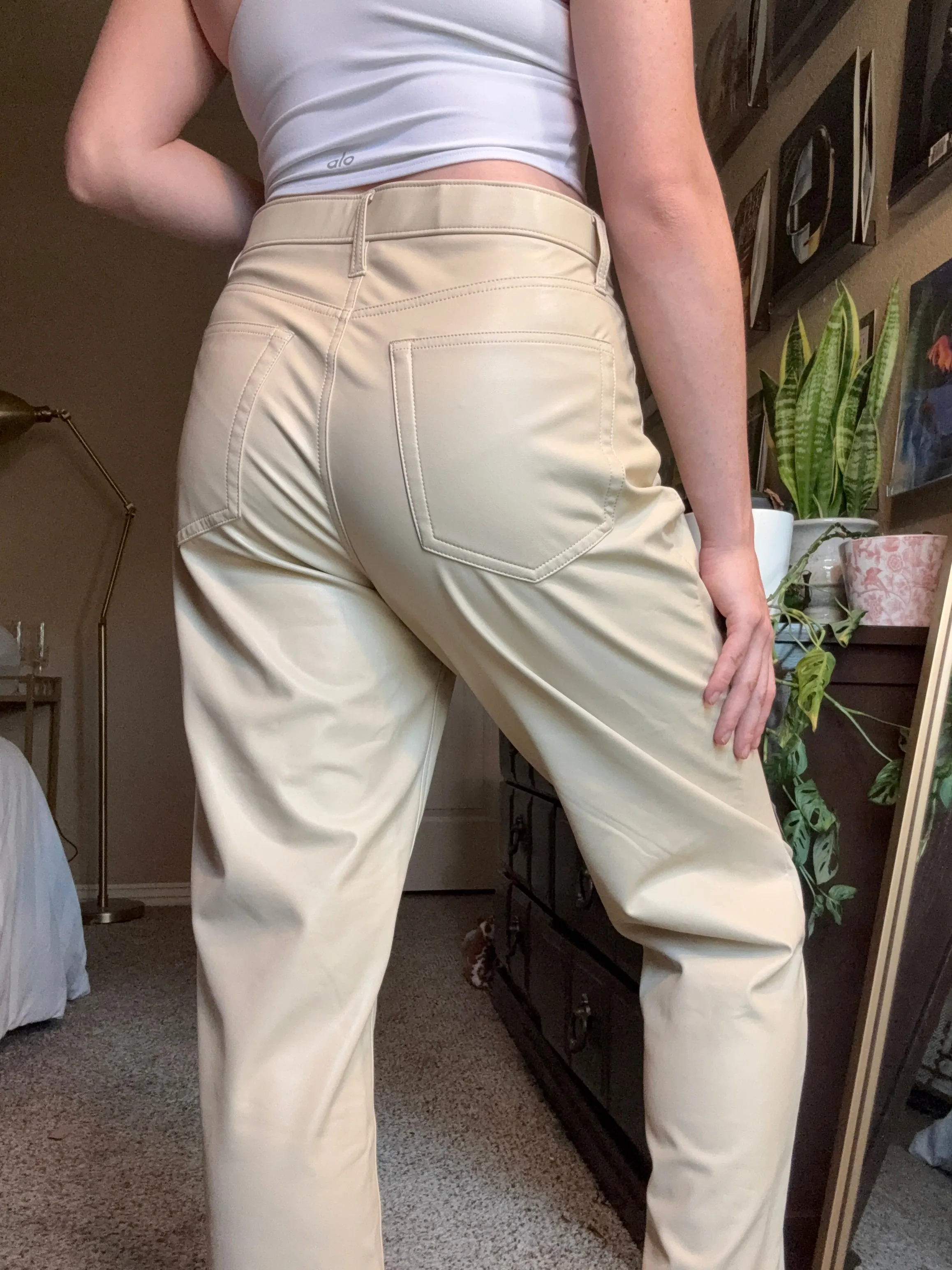 Cream Leather Pants