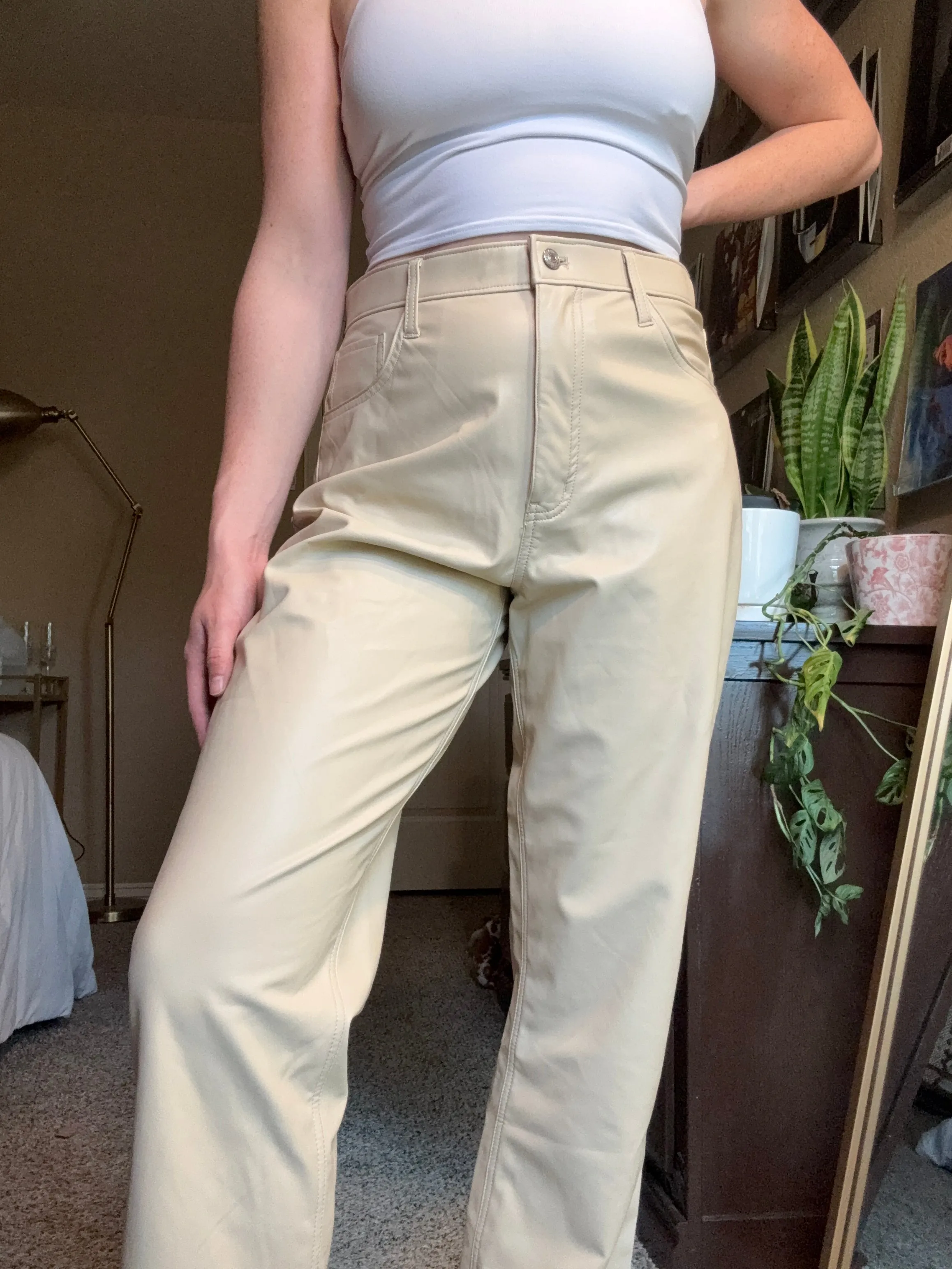 Cream Leather Pants