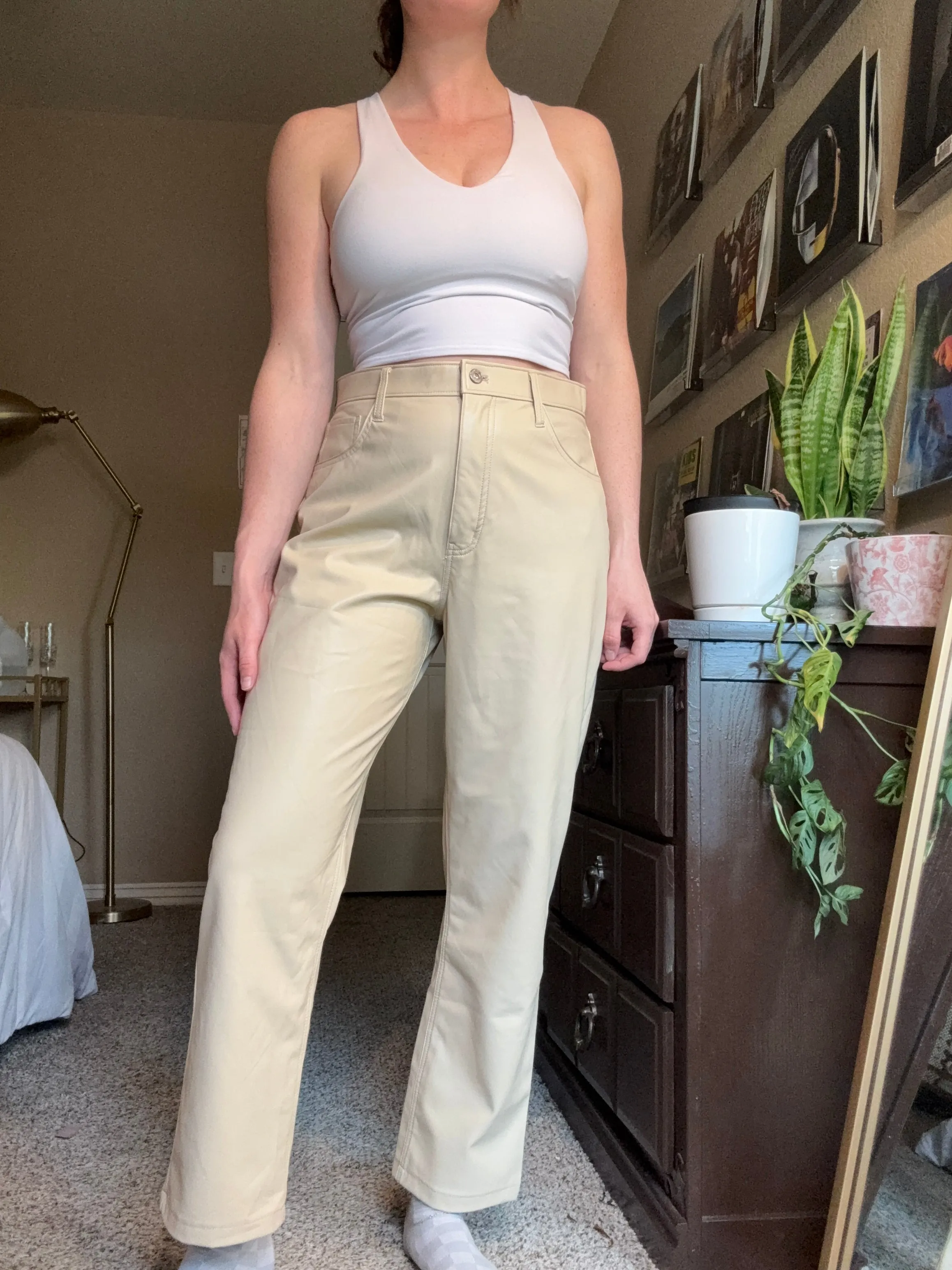 Cream Leather Pants