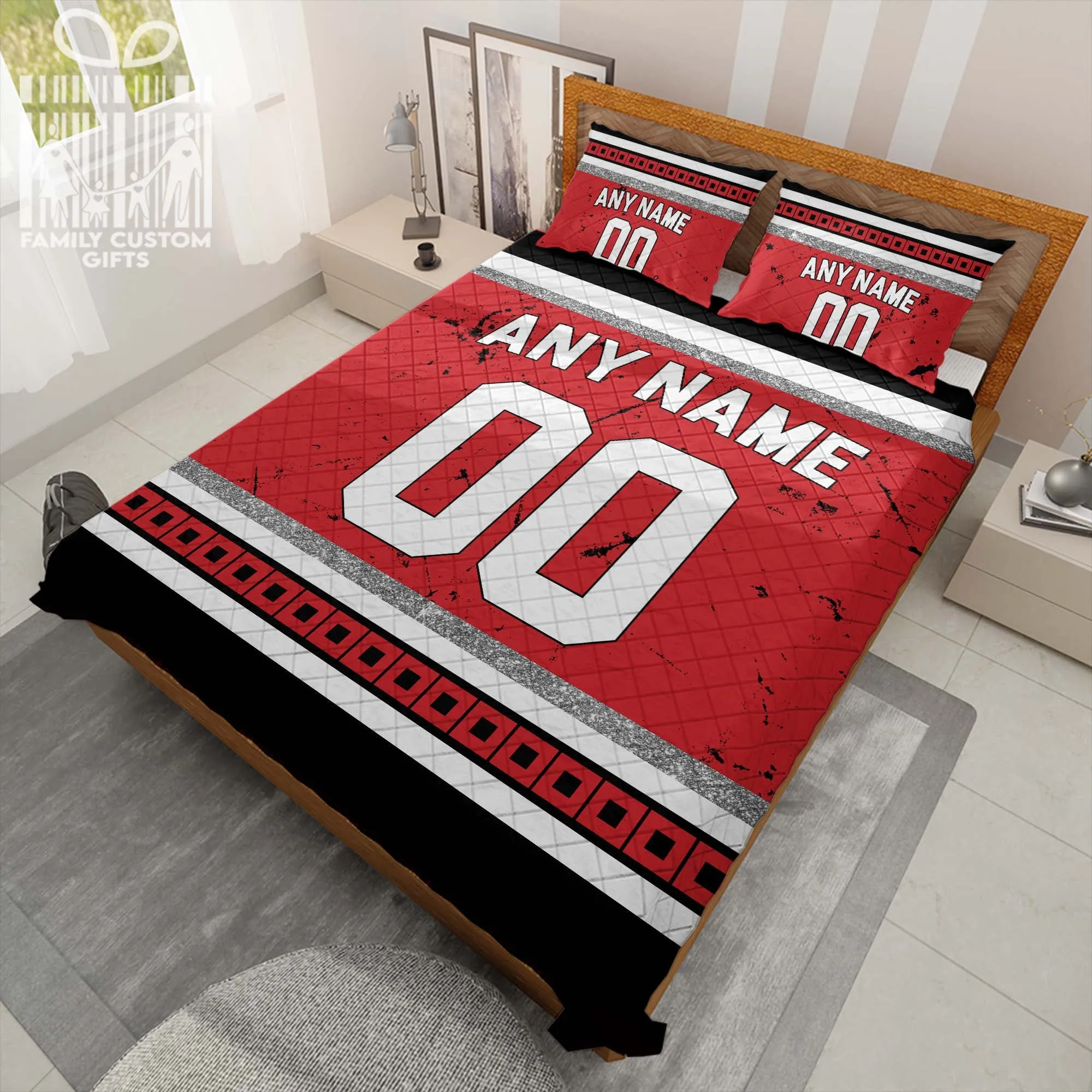 Custom Quilt Sets Carolina Jersey Personalized Ice hockey Premium Quilt Bedding for Men Women