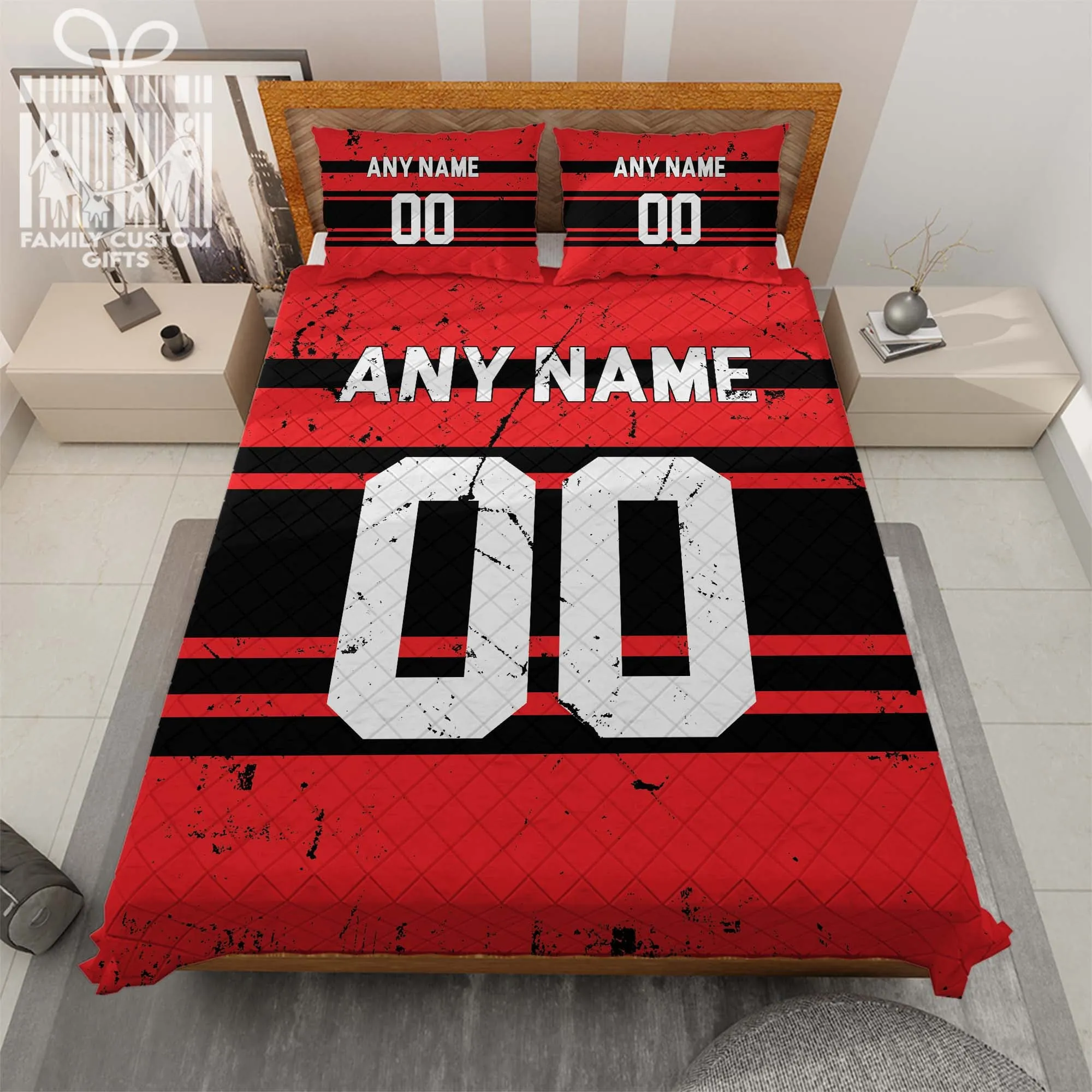 Custom Quilt Sets Detroit Jersey Personalized Ice hockey Premium Quilt Bedding for Men Women