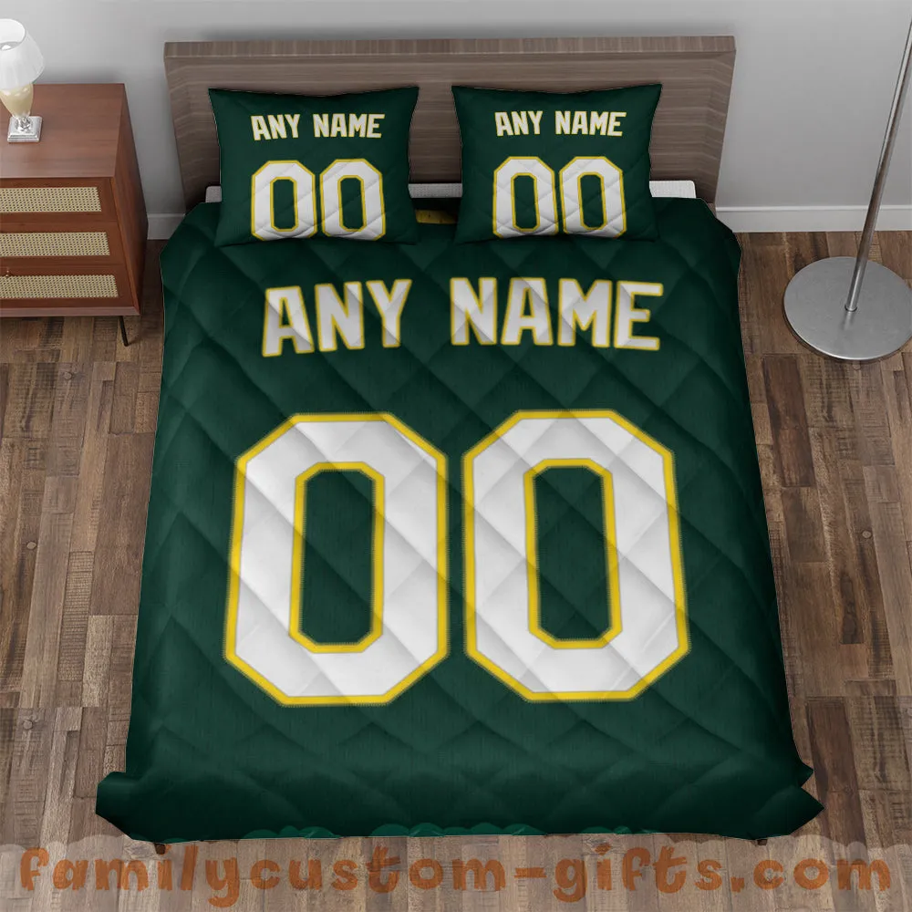 Custom Quilt Sets Oakland Jersey Personalized Baseball Premium Quilt Bedding for Men Women