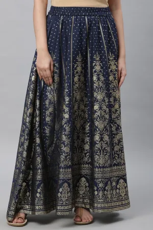 Dark Blue Printed Flared Skirt