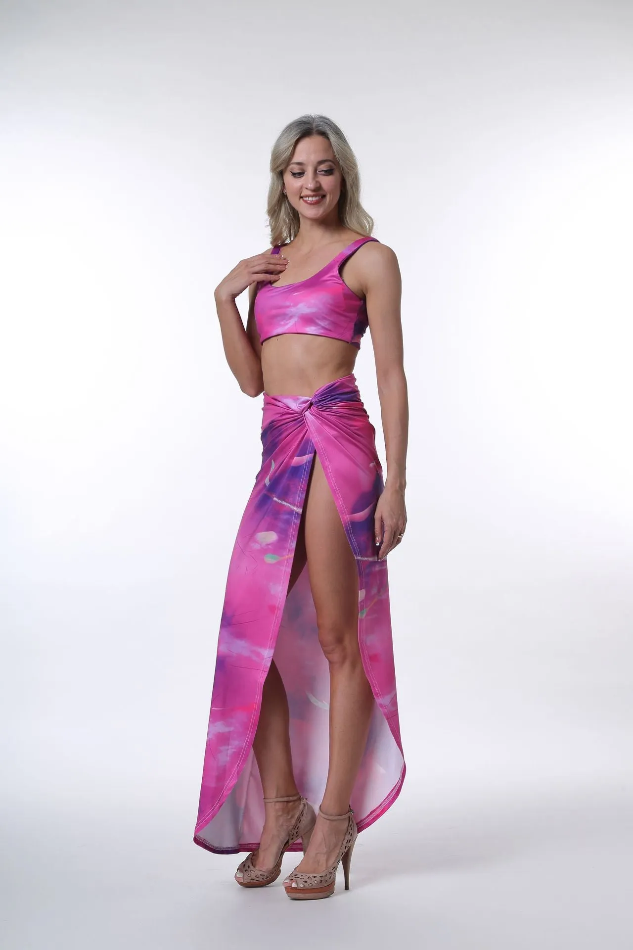 DFLlifes Sleeveless Twist Side Split Long Skirts Matching Set