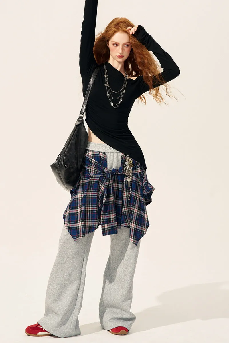 Elastic Waist Lazy Wide-Leg Pants