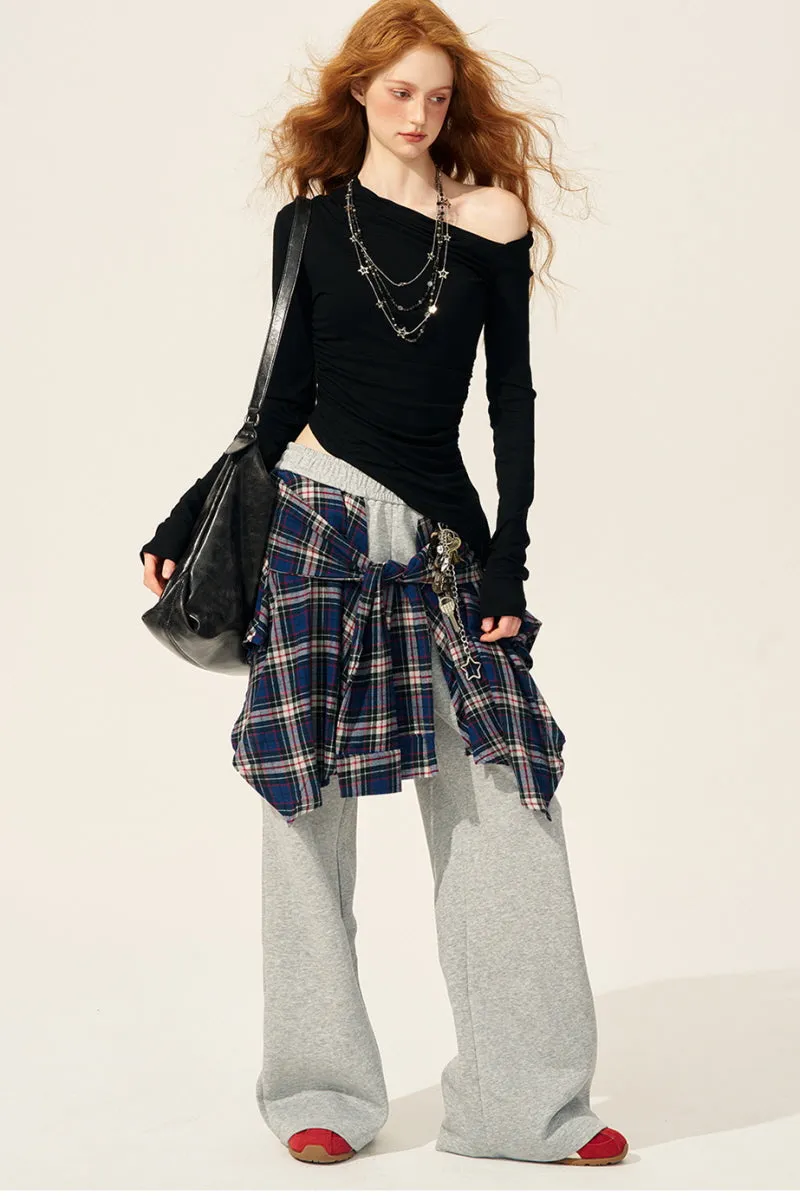 Elastic Waist Lazy Wide-Leg Pants