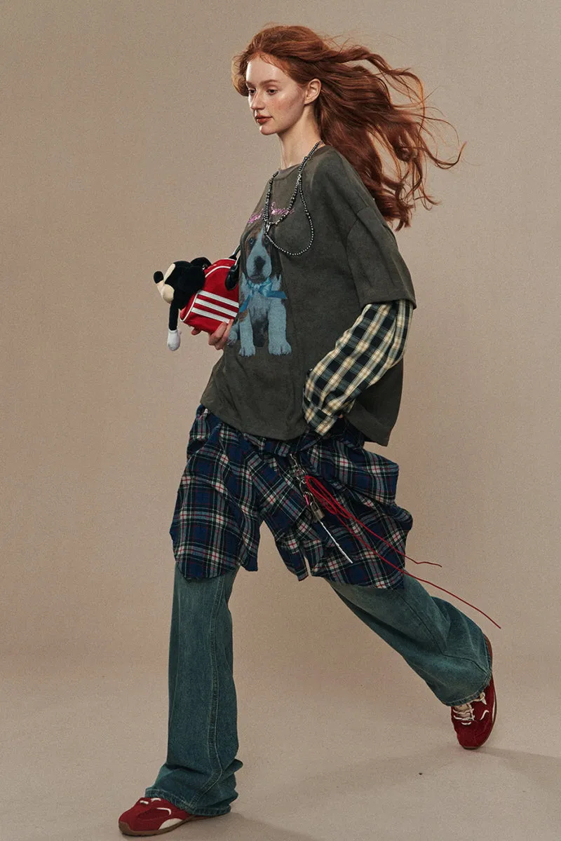 Elastic Waist Lazy Wide-Leg Pants
