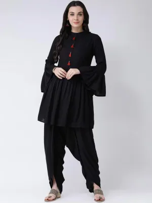 Fifth Avenue Women's TPS230 Tassel Detail Kurti and Dhoti Pants Set - Black
