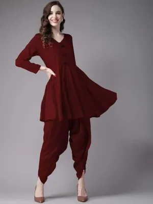 Fifth Avenue Women's TPS237 Tassel Detail Kurti and Dhoti Pants Set - Maroon