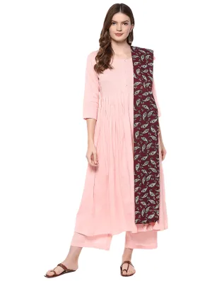 Fifth Avenue Women's TPS312 Peplum Kurti and Pants Sets - Pink