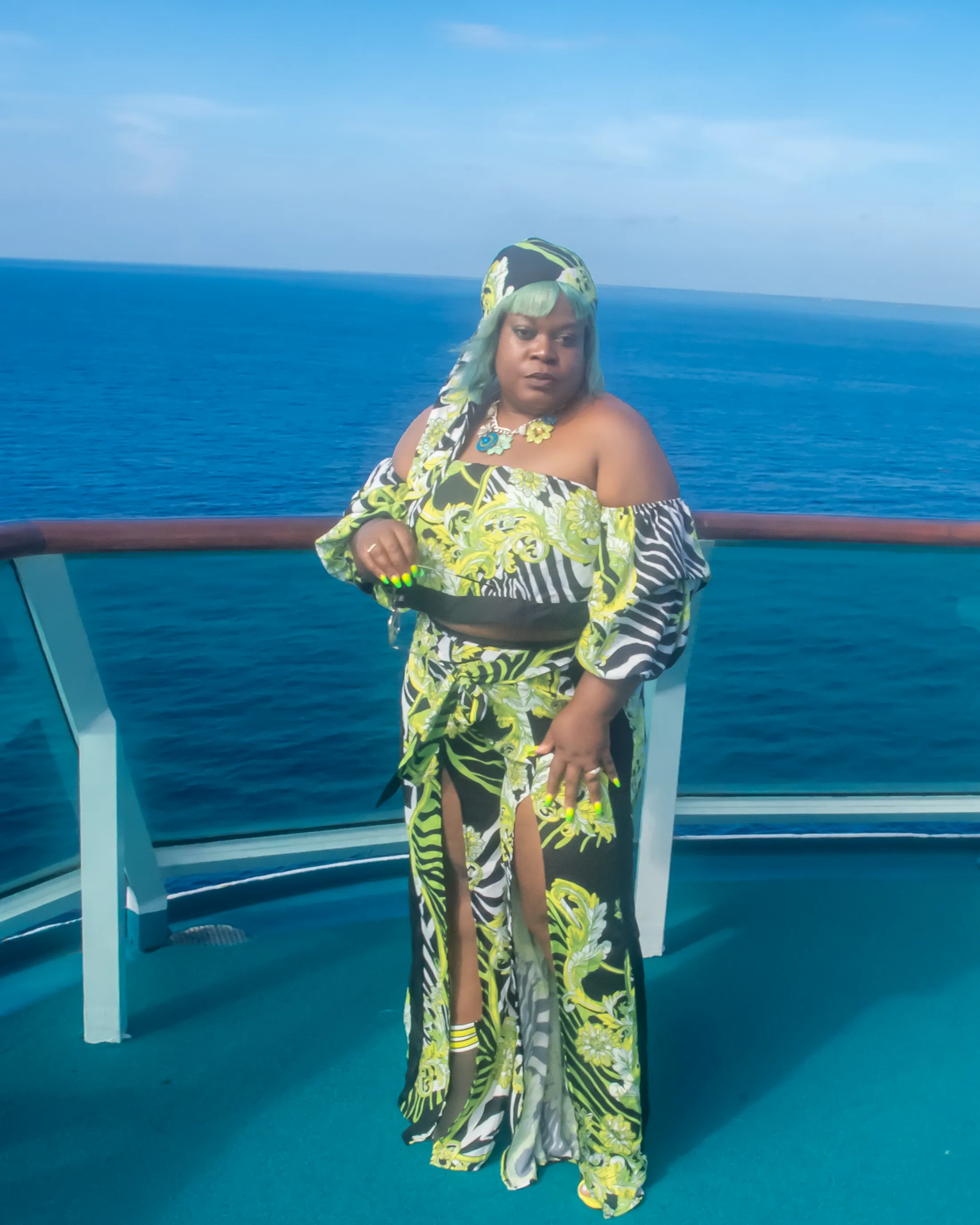Floridian Queen Off The Shoulder High Slit Zebra Print Romper Set
