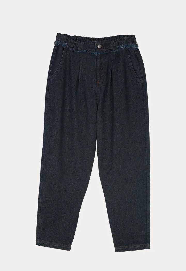 Fringed Loose High Waist Straight Denim Pants