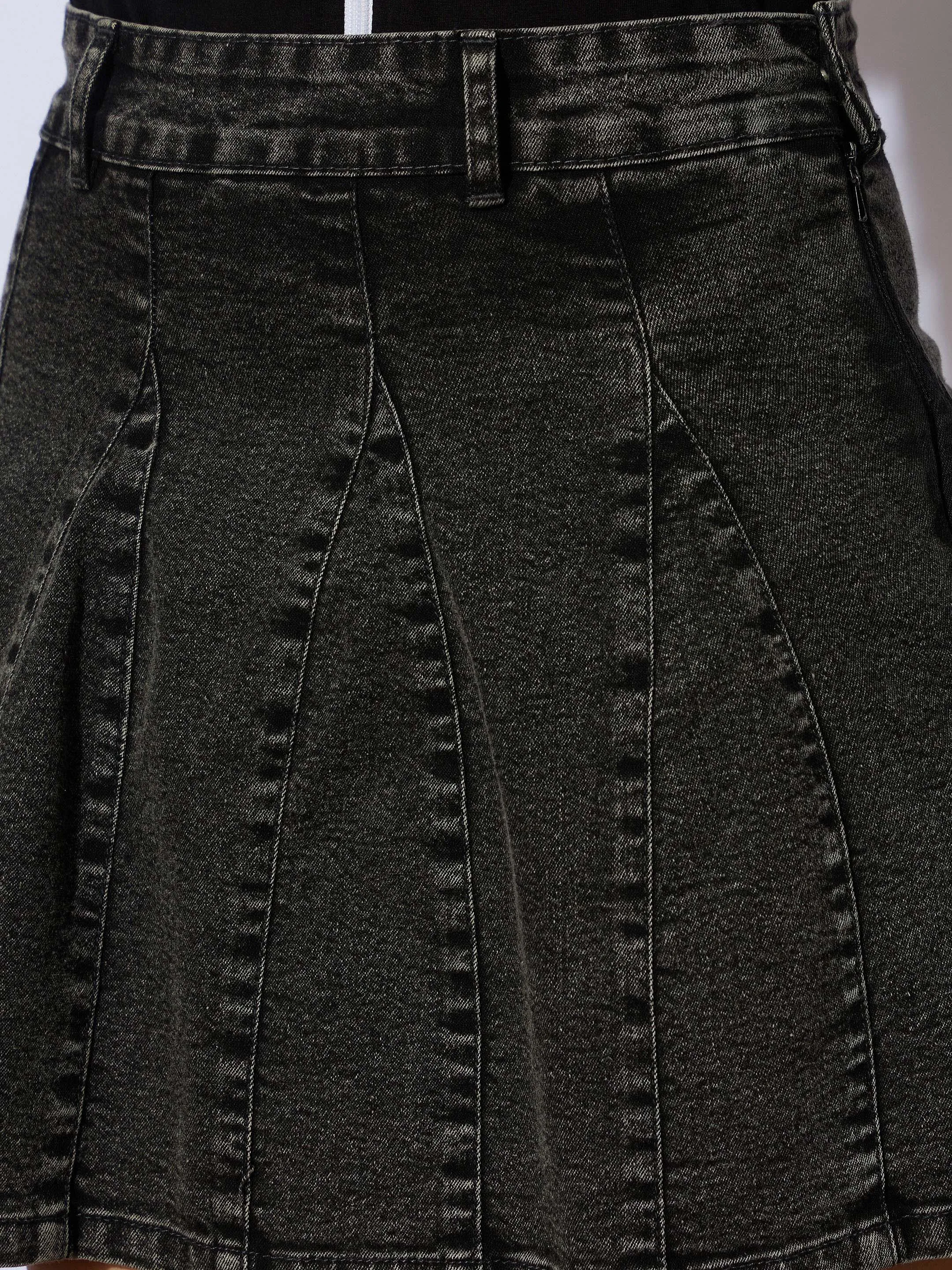 Girls Black Blast Denim Flared Mini Skirt