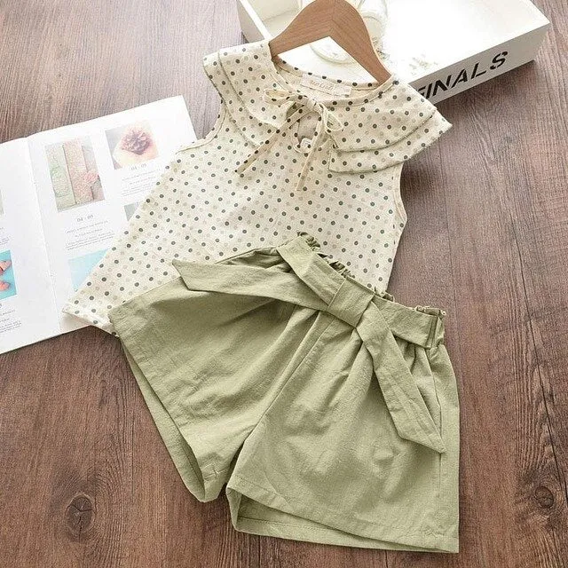 Girls' Summer Cotton Two-Piece Sets - Pink, Green