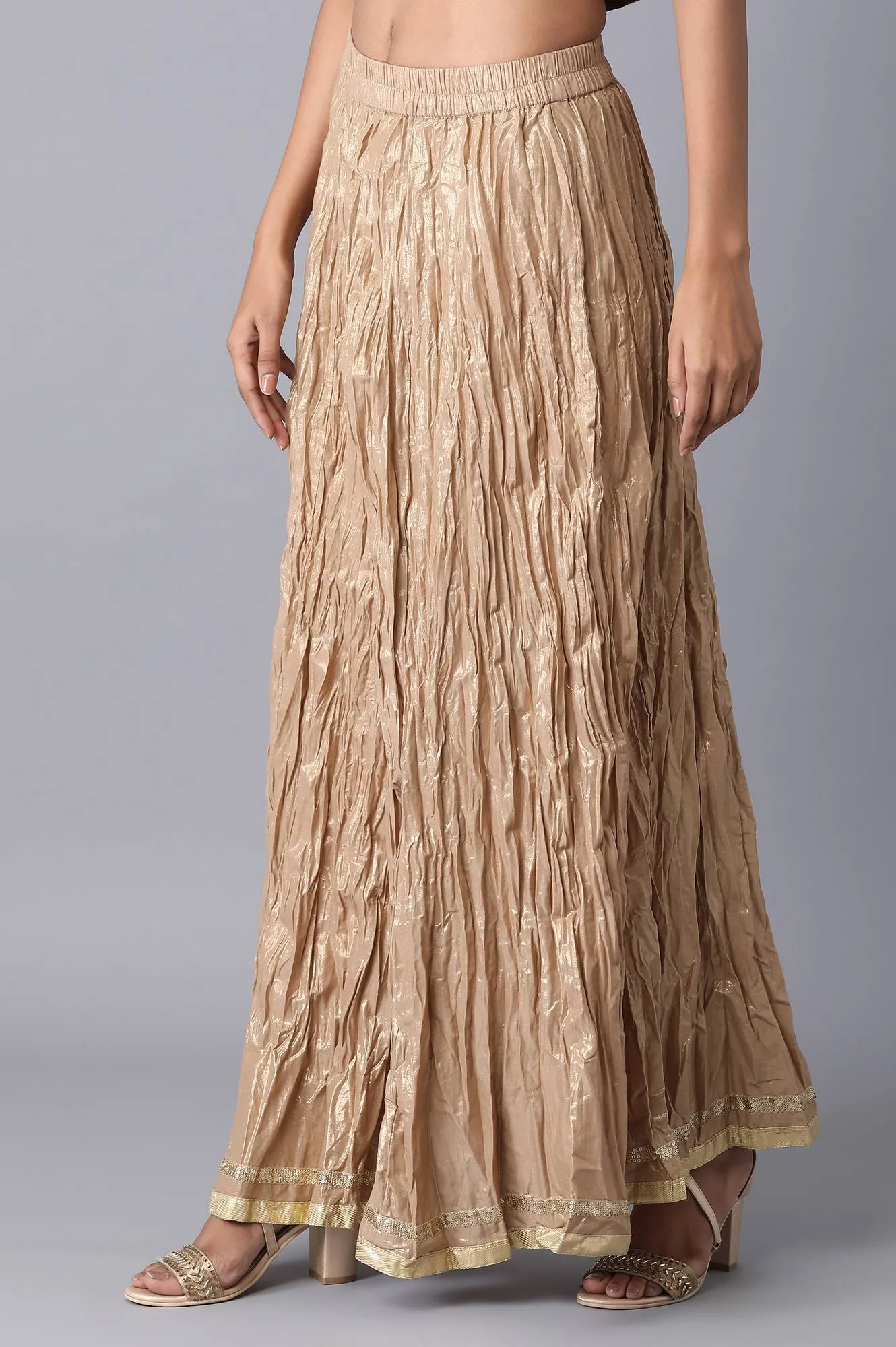 Golden Cotton Floral Print Skirt