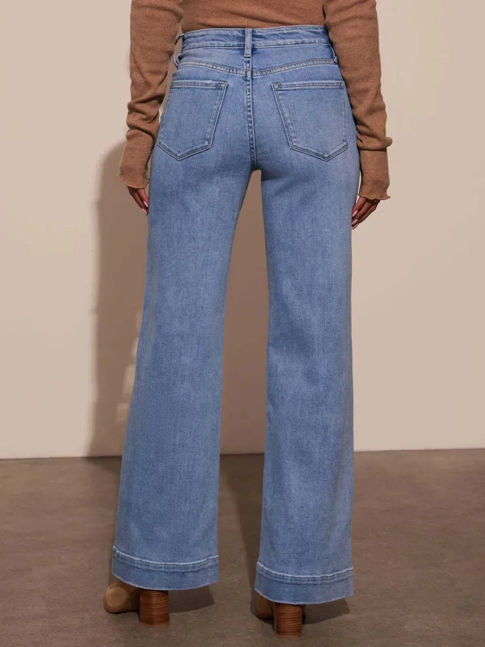 High Rise Front Pocket Patch Wide Leg Jeans
