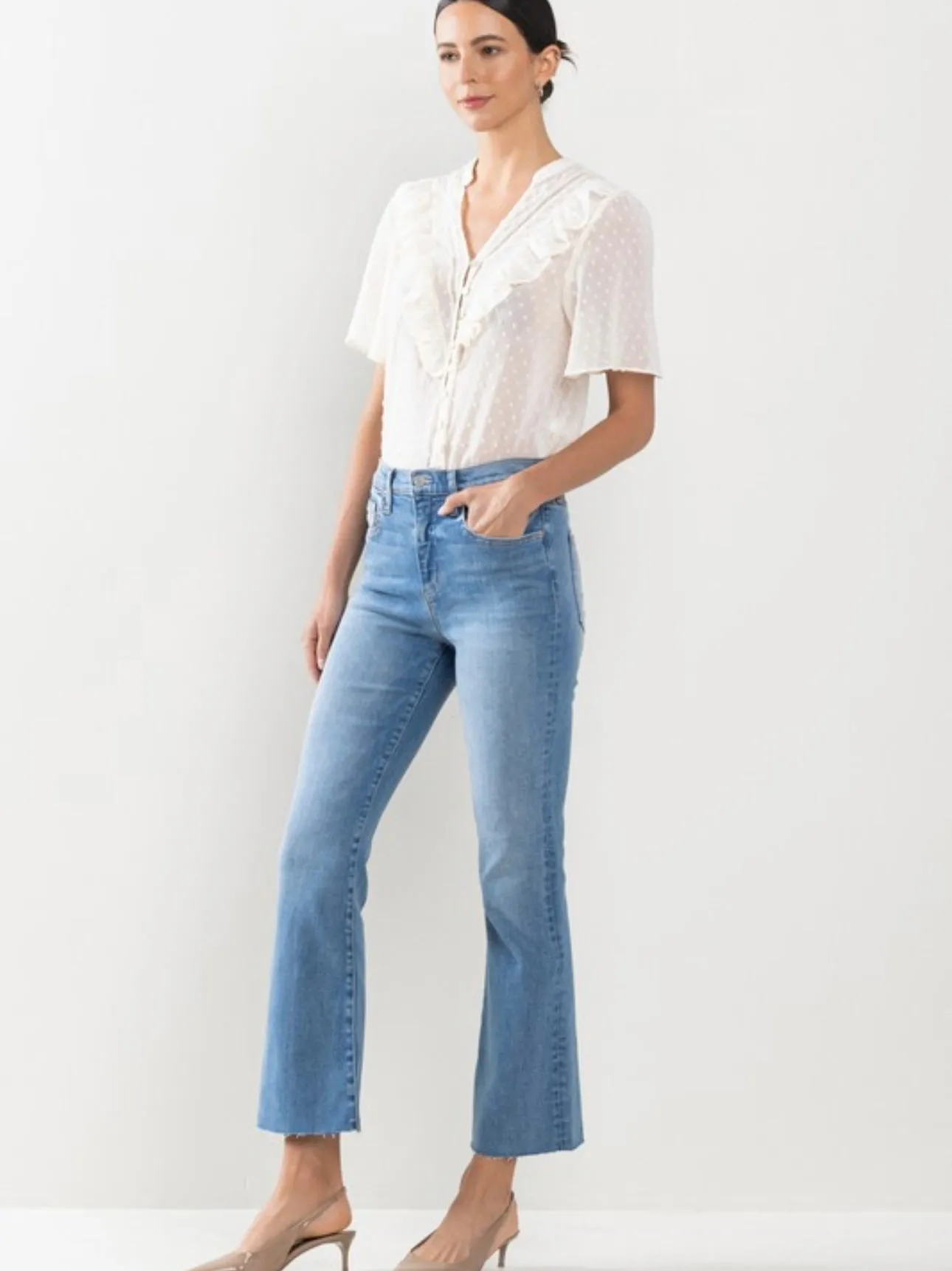 High Rise Kick Flare Medium Wash Jeans