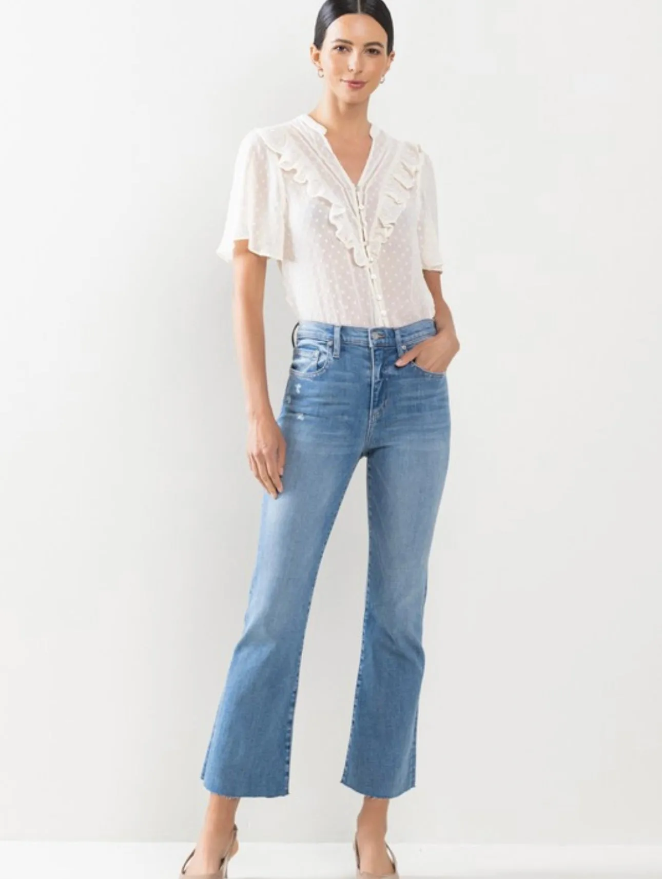 High Rise Kick Flare Medium Wash Jeans