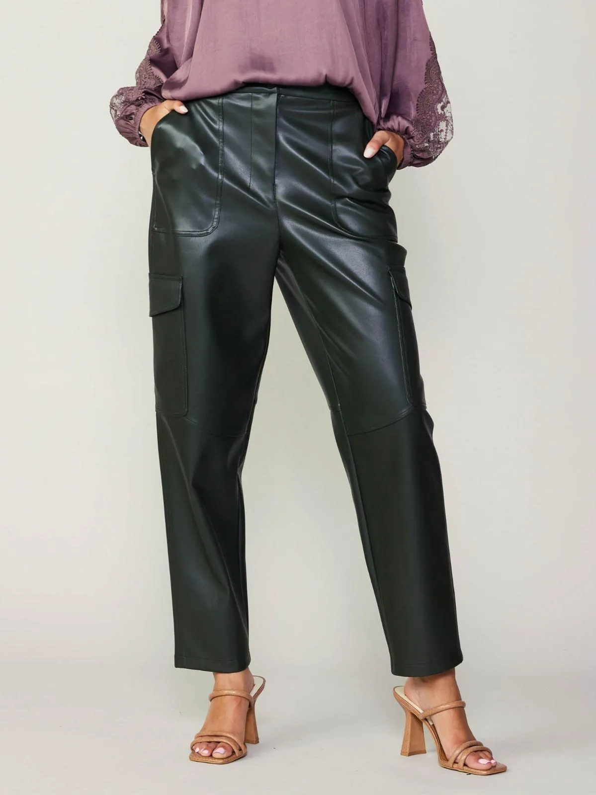 High Rise Leather Trouser (Brown, Dark Green)