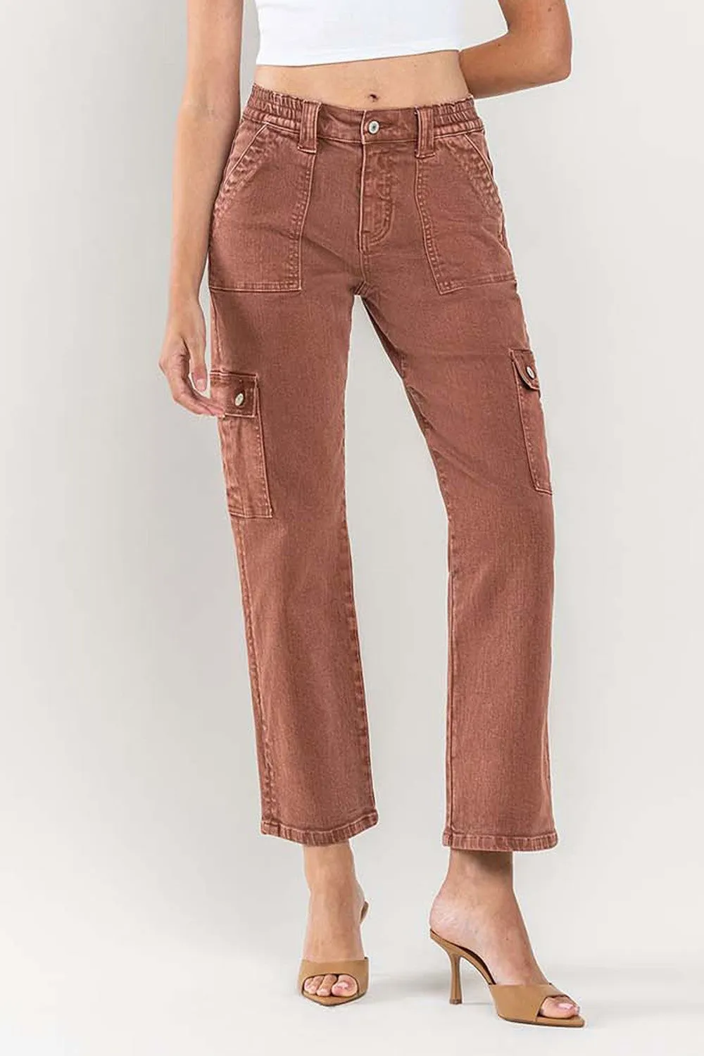 High Rise Patch Pocket Cargo Straight Jeans