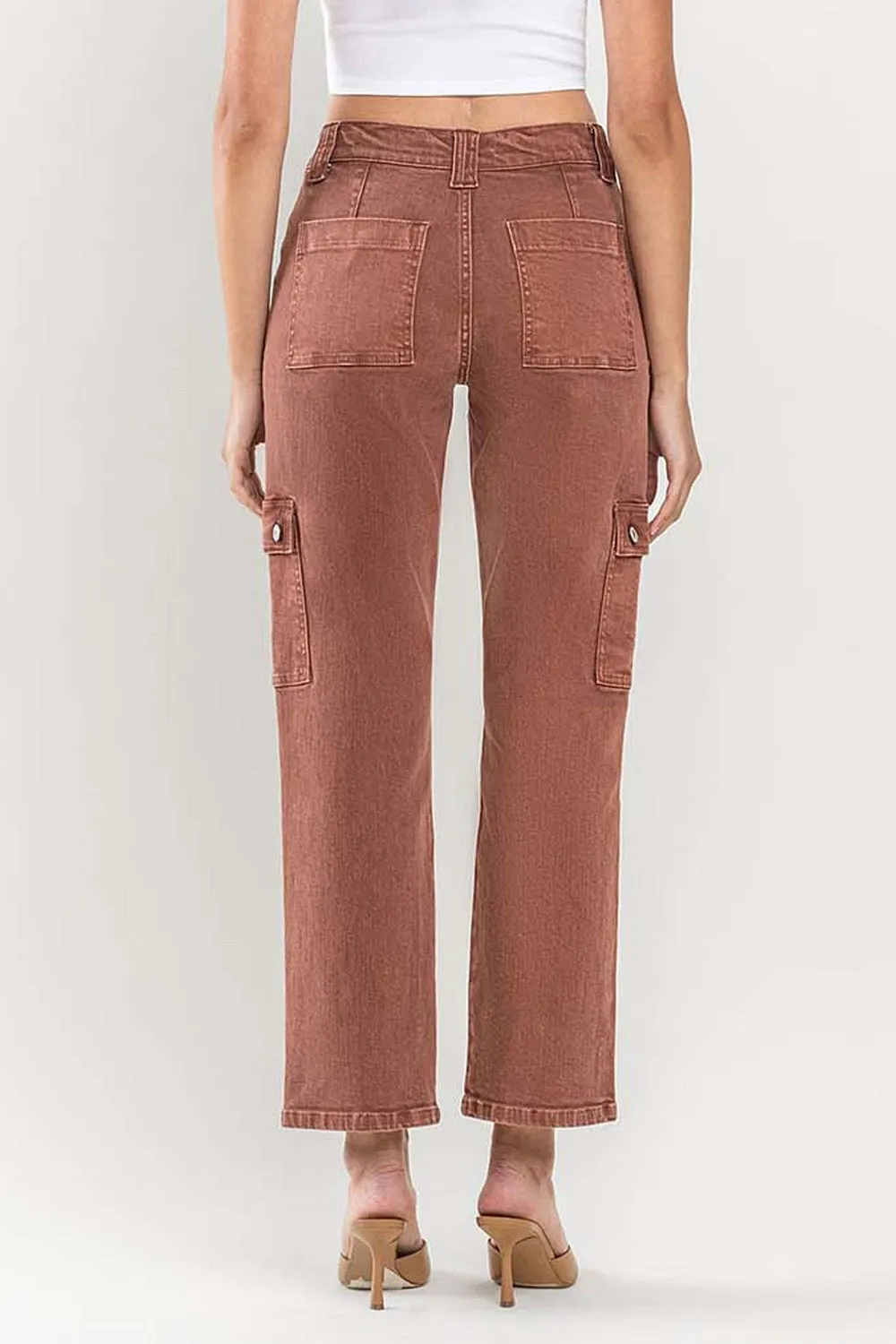 High Rise Patch Pocket Cargo Straight Jeans