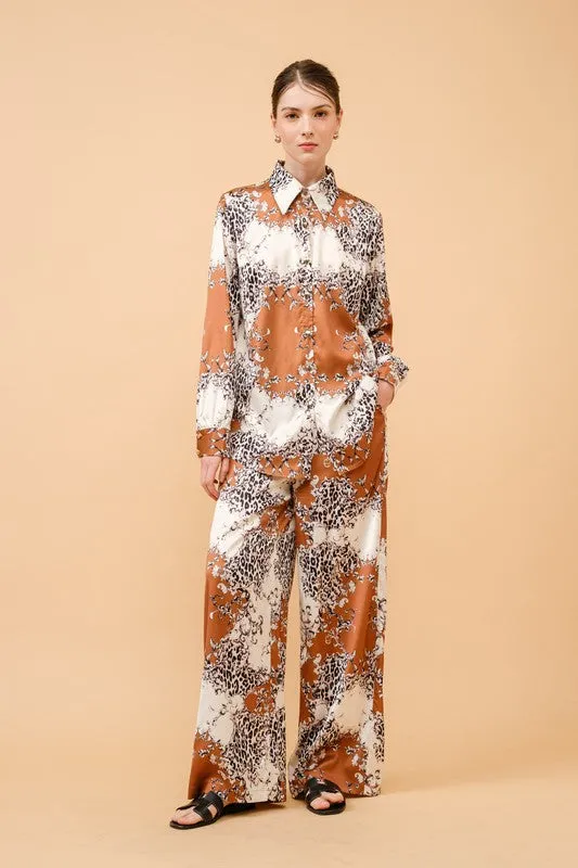 High-Waist Animal Print Wide Pants