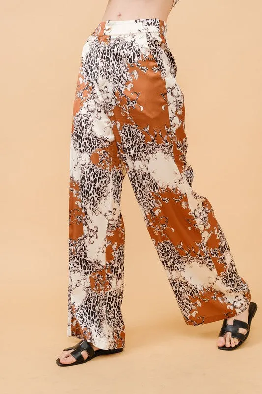 High-Waist Animal Print Wide Pants
