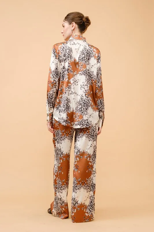 High-Waist Animal Print Wide Pants