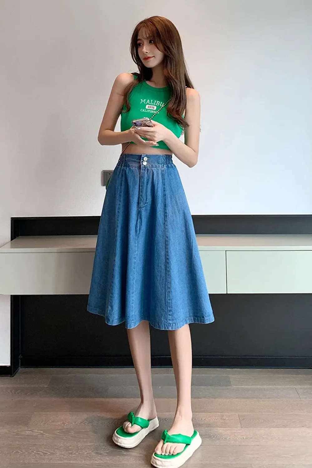 High Waist Casual A-Line Denim Skirts