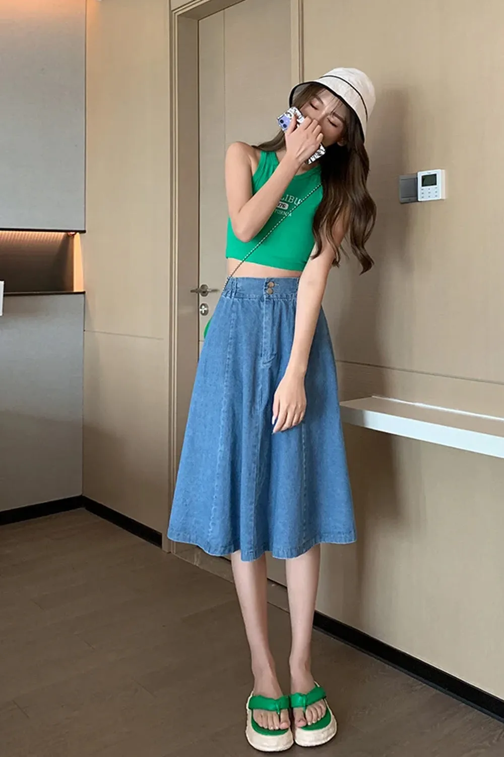 High Waist Casual A-Line Denim Skirts