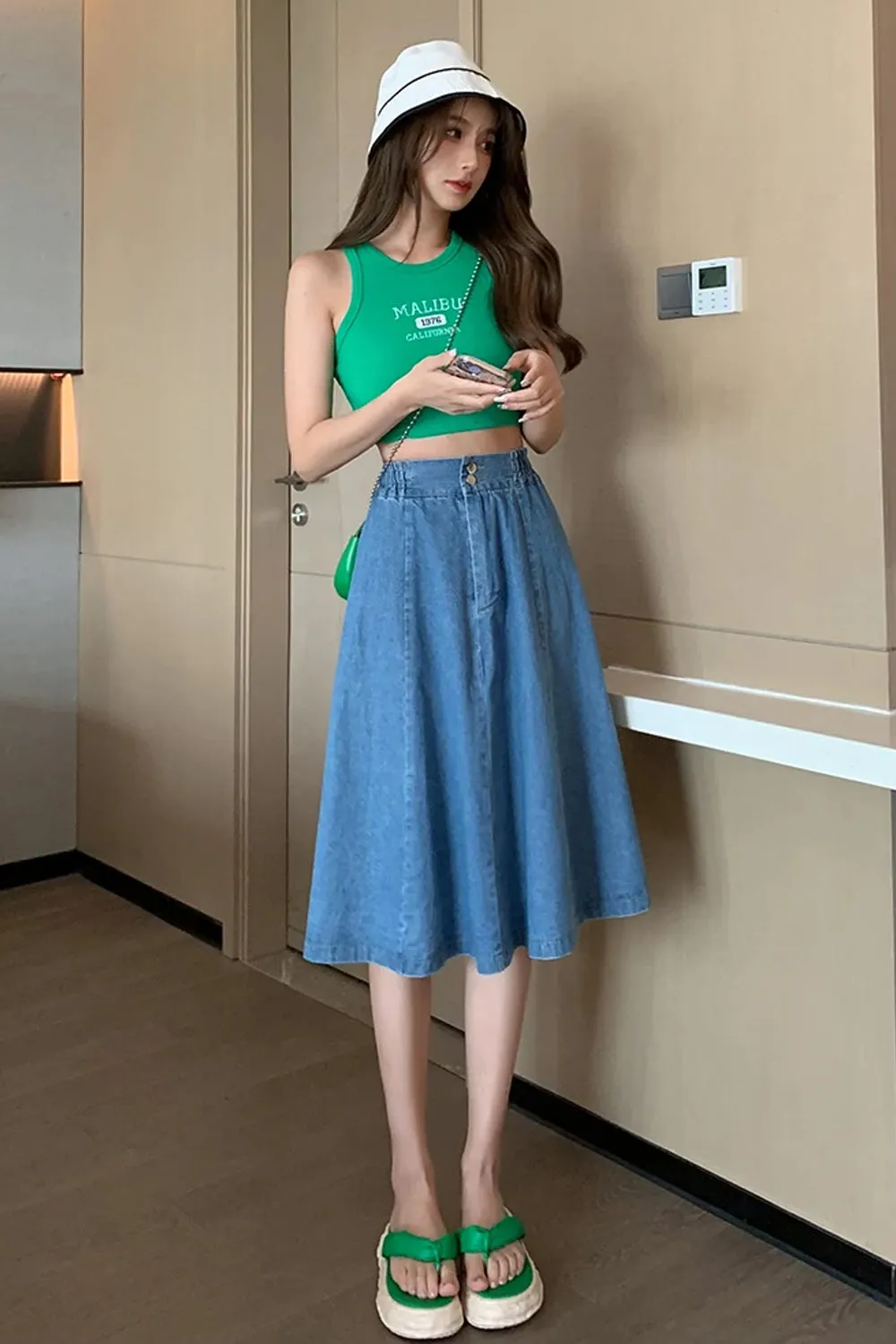 High Waist Casual A-Line Denim Skirts