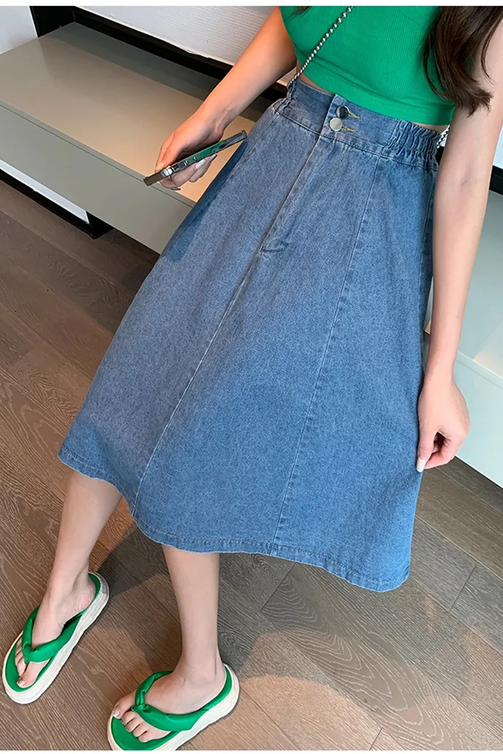 High Waist Casual A-Line Denim Skirts